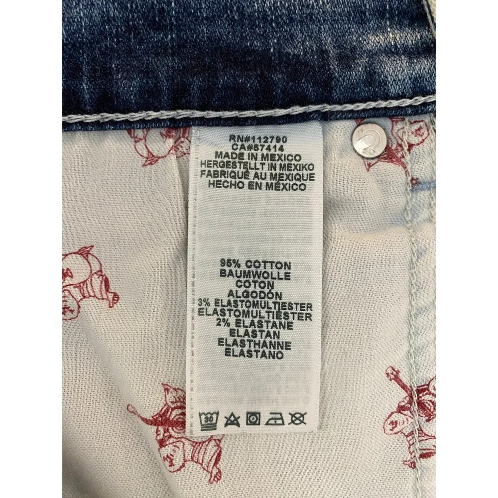 True Religion Pleated Moto Skinny Jeans Light Acid Wash Blue‎ Size 27